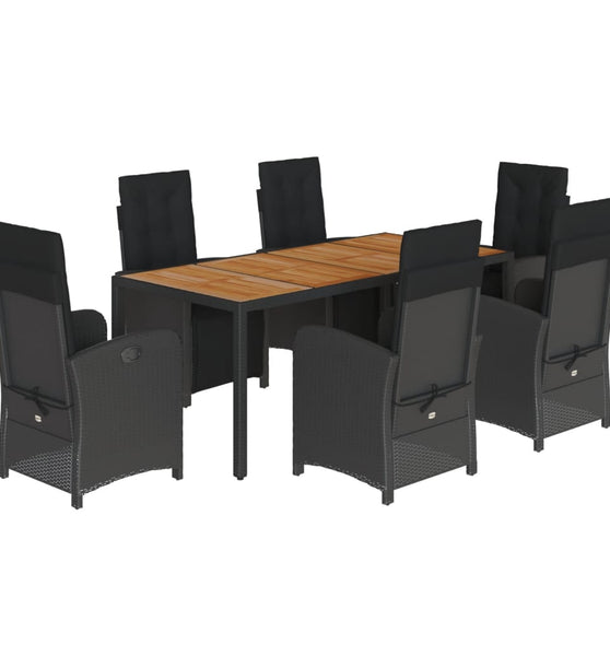 7-tlg. Garten-Essgruppe mit Kissen Schwarz Poly Rattan