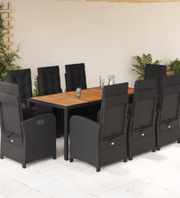 9-tlg. Garten-Essgruppe mit Kissen Schwarz Poly Rattan