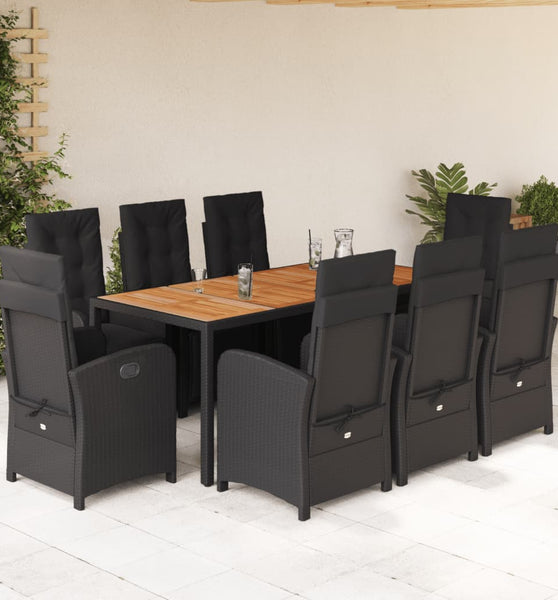 9-tlg. Garten-Essgruppe mit Kissen Schwarz Poly Rattan