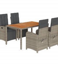 5-tlg. Garten-Essgruppe mit Kissen Grau Poly Rattan