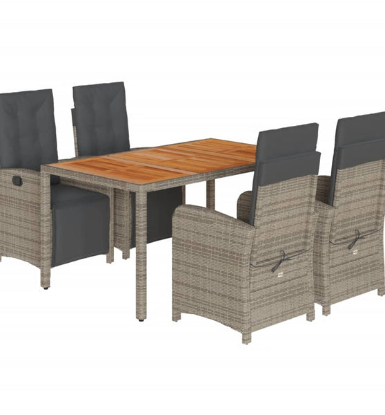5-tlg. Garten-Essgruppe mit Kissen Grau Poly Rattan