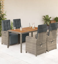 5-tlg. Garten-Essgruppe mit Kissen Grau Poly Rattan