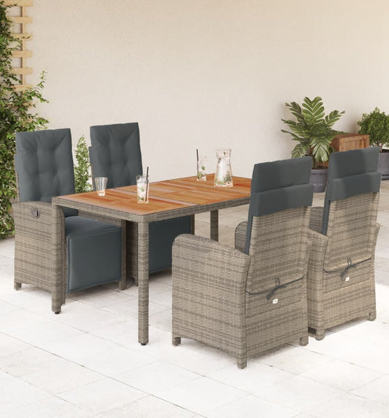 5-tlg. Garten-Essgruppe mit Kissen Grau Poly Rattan