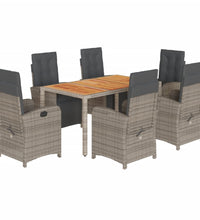 7-tlg. Garten-Essgruppe mit Kissen Grau Poly Rattan
