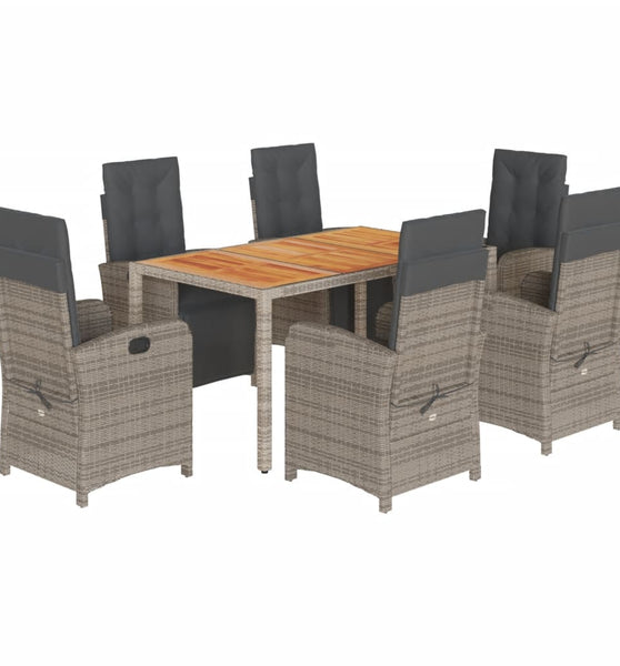 7-tlg. Garten-Essgruppe mit Kissen Grau Poly Rattan