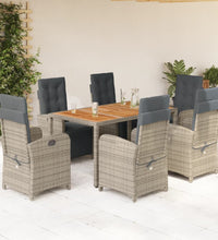 7-tlg. Garten-Essgruppe mit Kissen Grau Poly Rattan