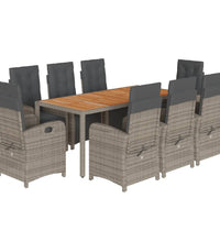 9-tlg. Garten-Essgruppe mit Kissen Grau Poly Rattan