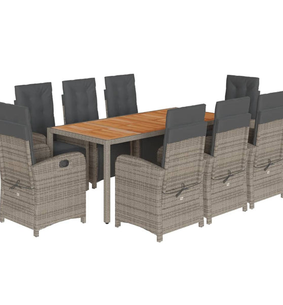 9-tlg. Garten-Essgruppe mit Kissen Grau Poly Rattan