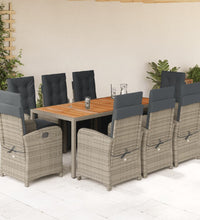 9-tlg. Garten-Essgruppe mit Kissen Grau Poly Rattan