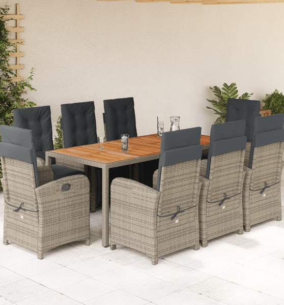 9-tlg. Garten-Essgruppe mit Kissen Grau Poly Rattan