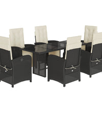 7-tlg. Garten-Essgruppe mit Kissen Schwarz Poly Rattan