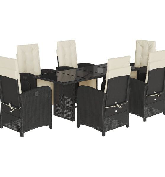 7-tlg. Garten-Essgruppe mit Kissen Schwarz Poly Rattan