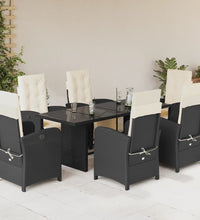 7-tlg. Garten-Essgruppe mit Kissen Schwarz Poly Rattan