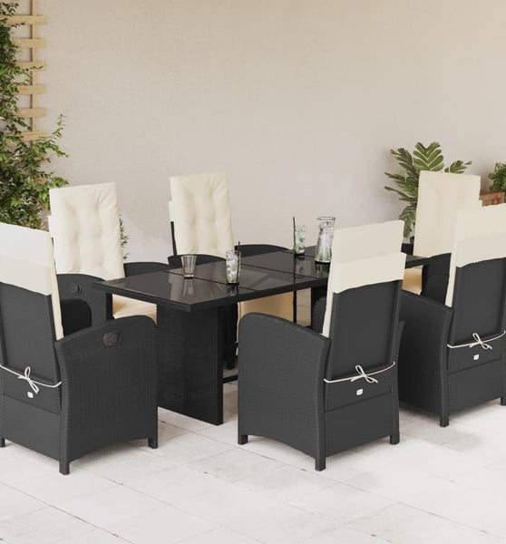 7-tlg. Garten-Essgruppe mit Kissen Schwarz Poly Rattan