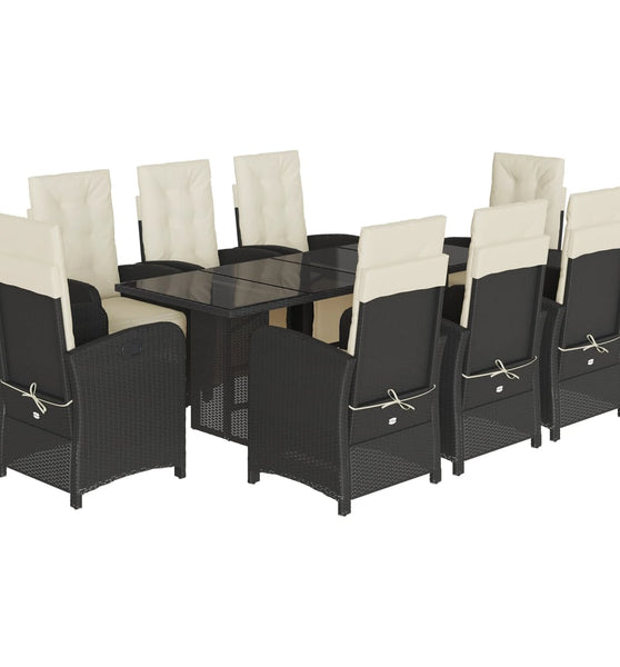 9-tlg. Garten-Essgruppe mit Kissen Schwarz Poly Rattan
