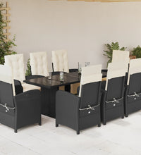 9-tlg. Garten-Essgruppe mit Kissen Schwarz Poly Rattan
