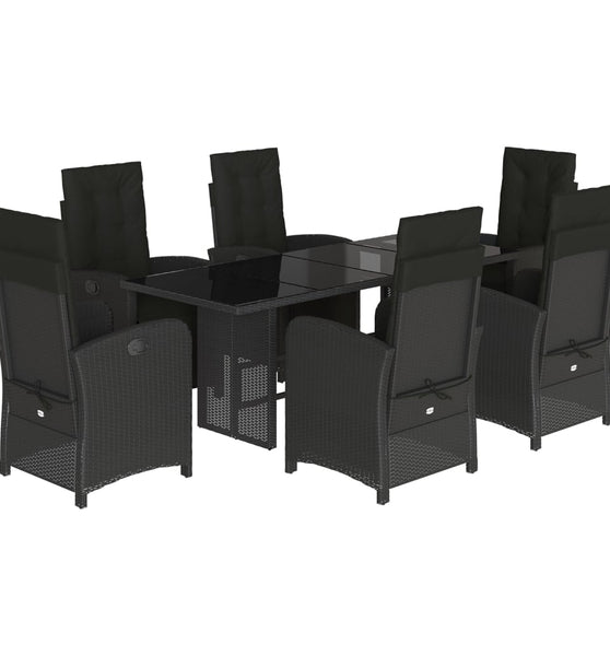 7-tlg. Garten-Essgruppe mit Kissen Schwarz Poly Rattan