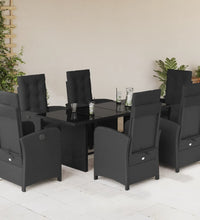 7-tlg. Garten-Essgruppe mit Kissen Schwarz Poly Rattan