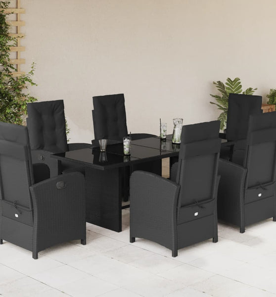 7-tlg. Garten-Essgruppe mit Kissen Schwarz Poly Rattan