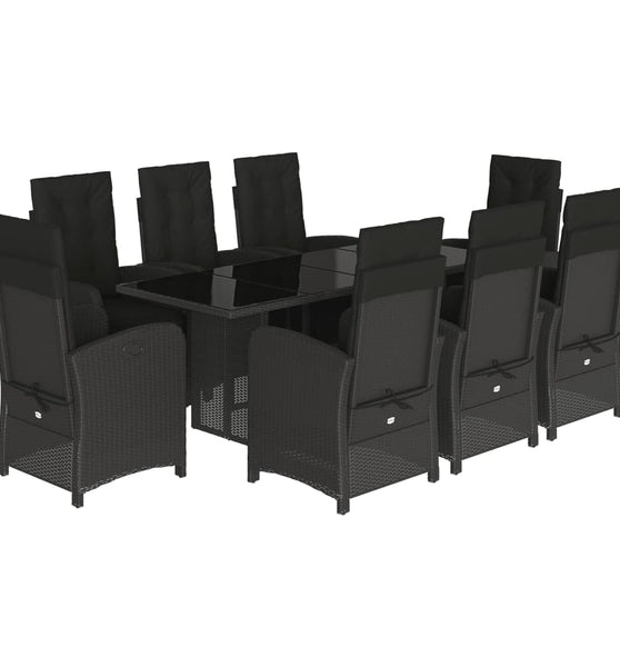 9-tlg. Garten-Essgruppe mit Kissen Schwarz Poly Rattan