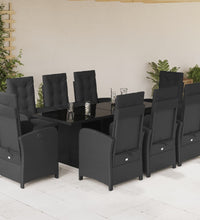9-tlg. Garten-Essgruppe mit Kissen Schwarz Poly Rattan