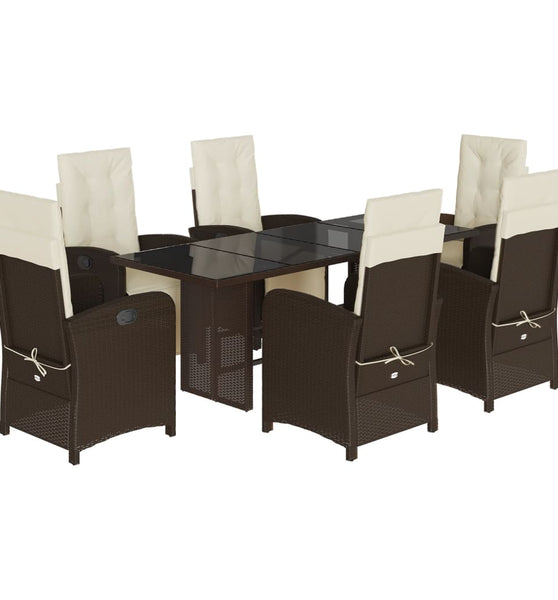 7-tlg. Garten-Essgruppe mit Kissen Braun Poly Rattan