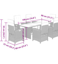 7-tlg. Garten-Essgruppe mit Kissen Braun Poly Rattan