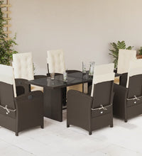 7-tlg. Garten-Essgruppe mit Kissen Braun Poly Rattan