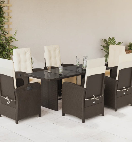 7-tlg. Garten-Essgruppe mit Kissen Braun Poly Rattan