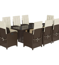 9-tlg. Garten-Essgruppe mit Kissen Braun Poly Rattan