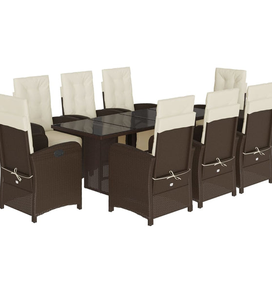 9-tlg. Garten-Essgruppe mit Kissen Braun Poly Rattan