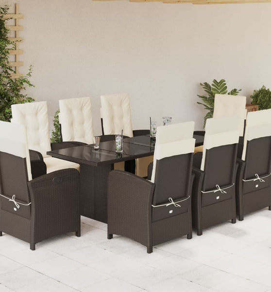 9-tlg. Garten-Essgruppe mit Kissen Braun Poly Rattan