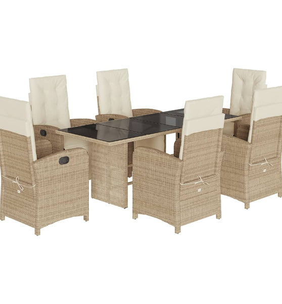 7-tlg. Garten-Essgruppe mit Kissen Beige Poly Rattan