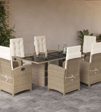 7-tlg. Garten-Essgruppe mit Kissen Beige Poly Rattan