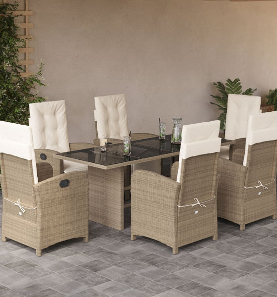7-tlg. Garten-Essgruppe mit Kissen Beige Poly Rattan