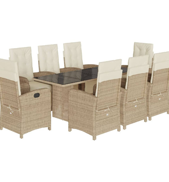9-tlg. Garten-Essgruppe mit Kissen Beige Poly Rattan