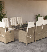 9-tlg. Garten-Essgruppe mit Kissen Beige Poly Rattan