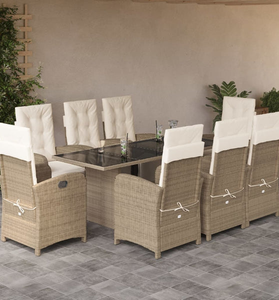 9-tlg. Garten-Essgruppe mit Kissen Beige Poly Rattan