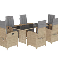 7-tlg. Garten-Essgruppe mit Kissen Beige Poly Rattan