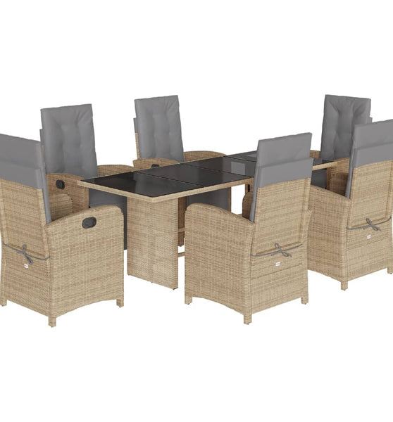 7-tlg. Garten-Essgruppe mit Kissen Beige Poly Rattan