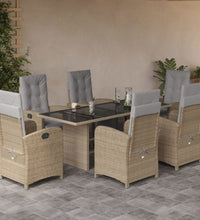 7-tlg. Garten-Essgruppe mit Kissen Beige Poly Rattan