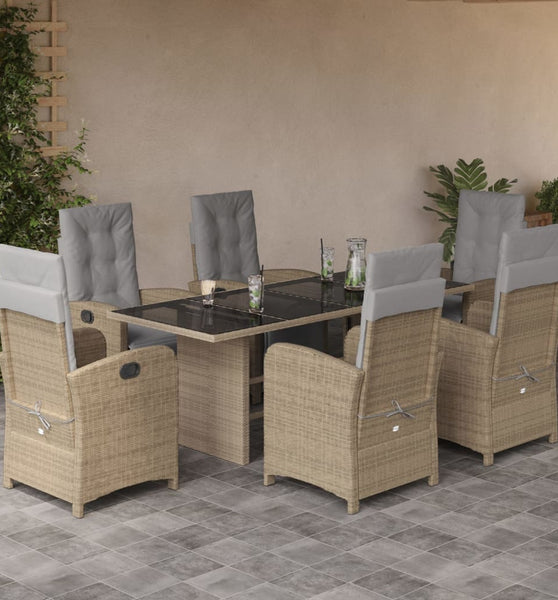 7-tlg. Garten-Essgruppe mit Kissen Beige Poly Rattan