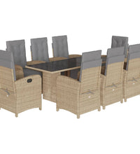9-tlg. Garten-Essgruppe mit Kissen Beige Poly Rattan