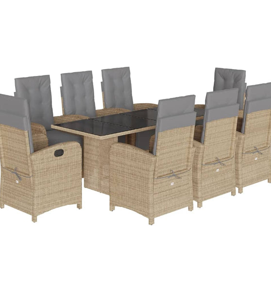 9-tlg. Garten-Essgruppe mit Kissen Beige Poly Rattan