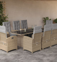 9-tlg. Garten-Essgruppe mit Kissen Beige Poly Rattan
