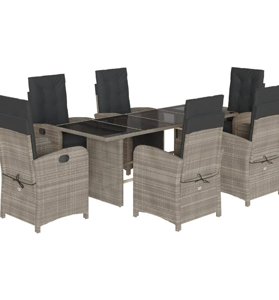 7-tlg. Garten-Essgruppe mit Kissen Hellgrau Poly Rattan