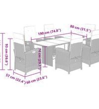 7-tlg. Garten-Essgruppe mit Kissen Hellgrau Poly Rattan