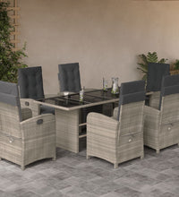 7-tlg. Garten-Essgruppe mit Kissen Hellgrau Poly Rattan