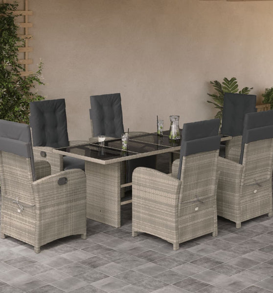 7-tlg. Garten-Essgruppe mit Kissen Hellgrau Poly Rattan