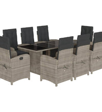 9-tlg. Garten-Essgruppe mit Kissen Hellgrau Poly Rattan